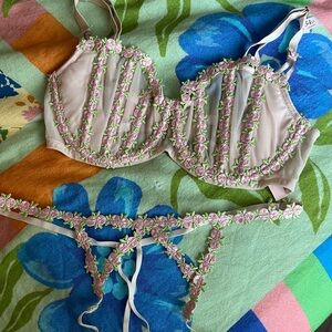 VS ✨ Floral Appliqué Lace Bra and Thong set